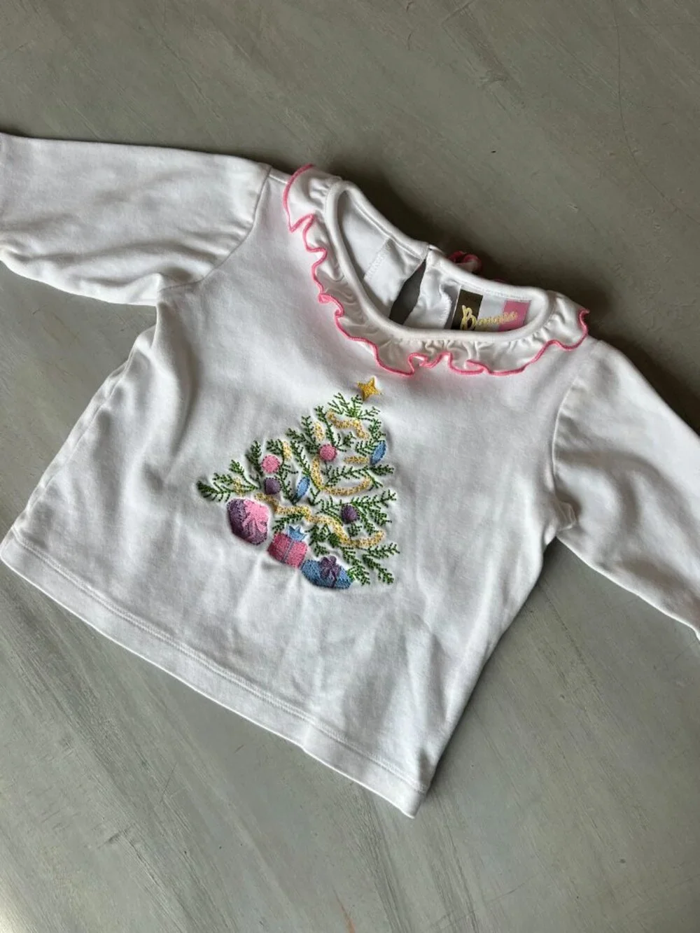 Boutique Christmas Baby Girl White Ruffle Embroidered Shirt Size 12 months